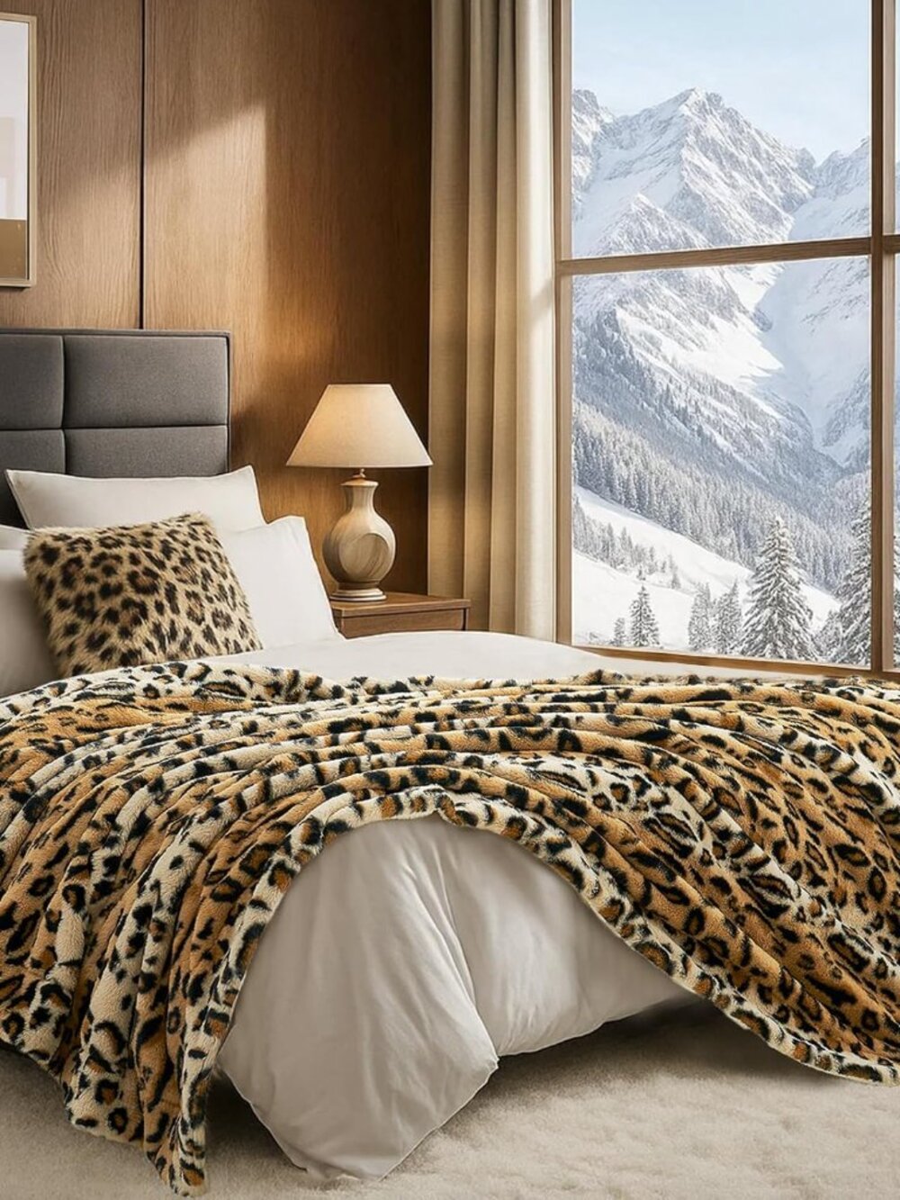 Luxury Faux Fur Throw Blanket Leopard Print, Non Shedding Double Sided Sherpa Bl